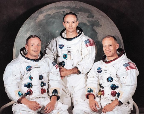 Apollo 11 prime crew portrait: Neil Armstrong, Michael Collins, Buzz Aldrin
