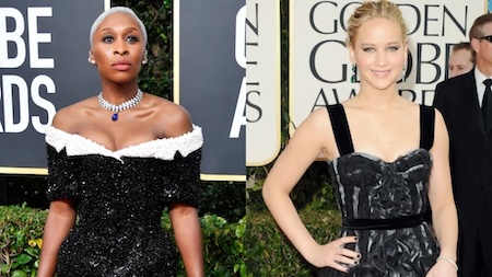 Golden Globe Awards kırmızı halısında Cynthia Erivo ve Jennifer Lawrence