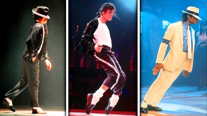 Michael Jackson performing the iconic moonwalk dance move